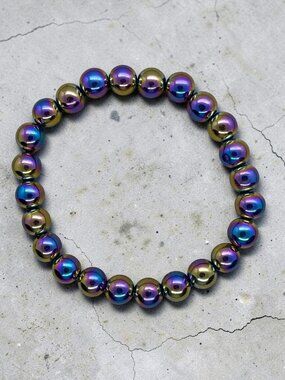 Rainbow Hematite Stretch Bracelet | Handmade